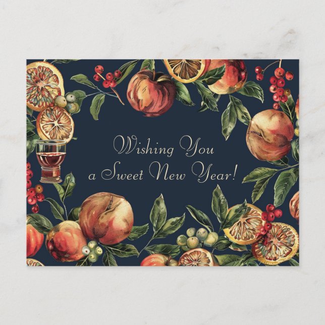 Postal Watercolor Shana Tova - azul y amarillo (Anverso)