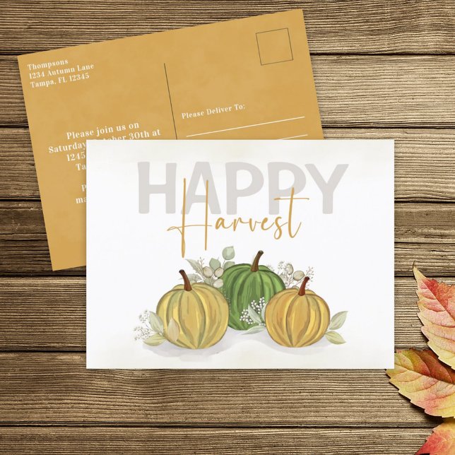 Postal Watercolor Simple Pumpkin Gourd Happy Harvest (Subido por el creador)