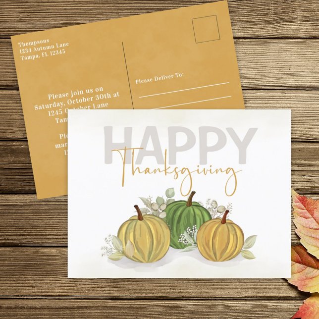 Postal Watercolor Simple Pumpkin Gourd Happy Thanksgiving (Subido por el creador)