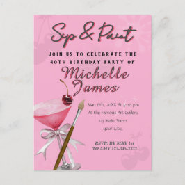 Postal Watercolor Sip y Paint Art Cumpleaños
