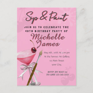 Postal Watercolor Sip y Paint Art Cumpleaños