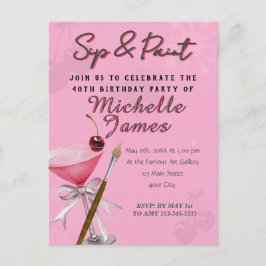 Postal Watercolor Sip y Paint Art Cumpleaños