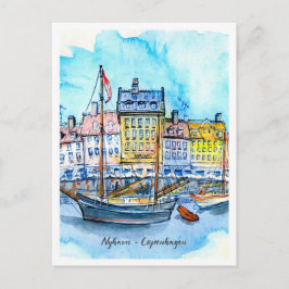 Postal Watercolor Sketch Nyhavn Copenhagen