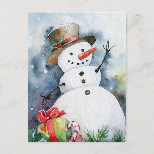 Postal Watercolor Snowman (Anverso)