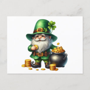 Postal Watercolor St Patrick Leprechaun Pot Of Gold