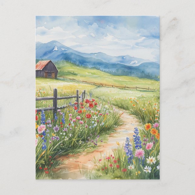 Postal Watercolor Style Spring Meadow with Flowers (Anverso)