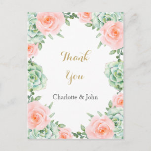 Postal Watercolor Suculento Rubor Floral Elegant Wedding
