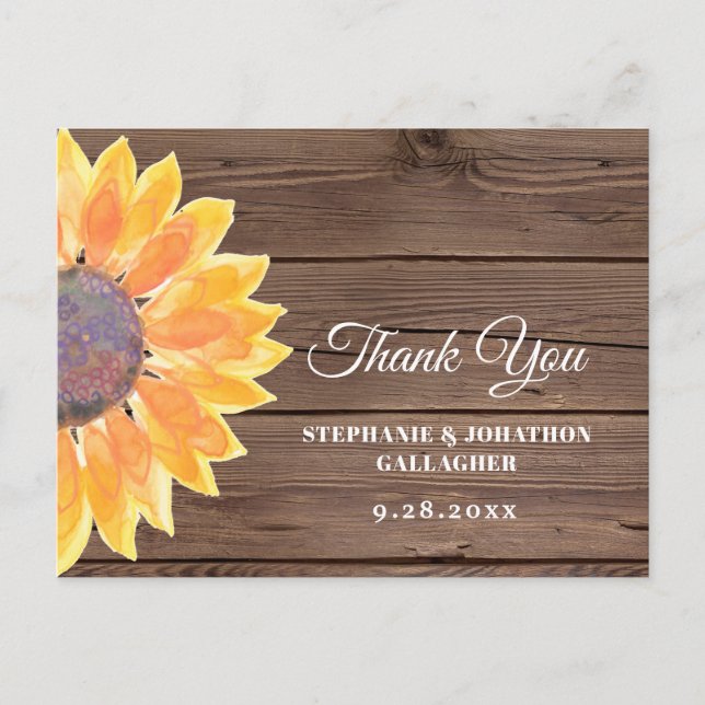 Postal Watercolor Sunflower Barn Wood Gracias (Anverso)