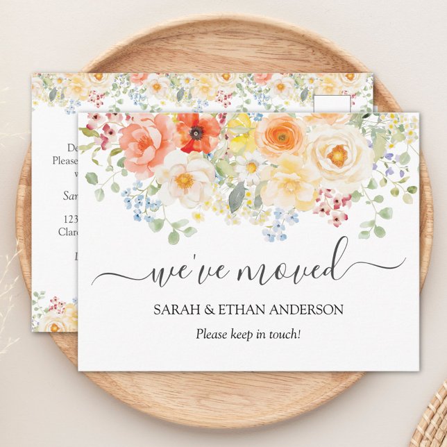 Postal Watercolor Sunny Floral Moving Announcement (Subido por el creador)