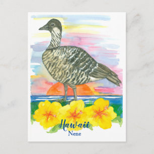 Postal Watercolor Sunset Hawaii State Bird Nene
