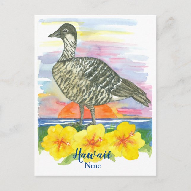 Postal Watercolor Sunset Hawaii State Bird Nene (Anverso)
