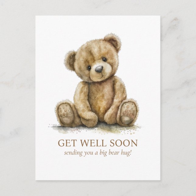 Postal Watercolor Teddy Bear Get Well (Anverso)