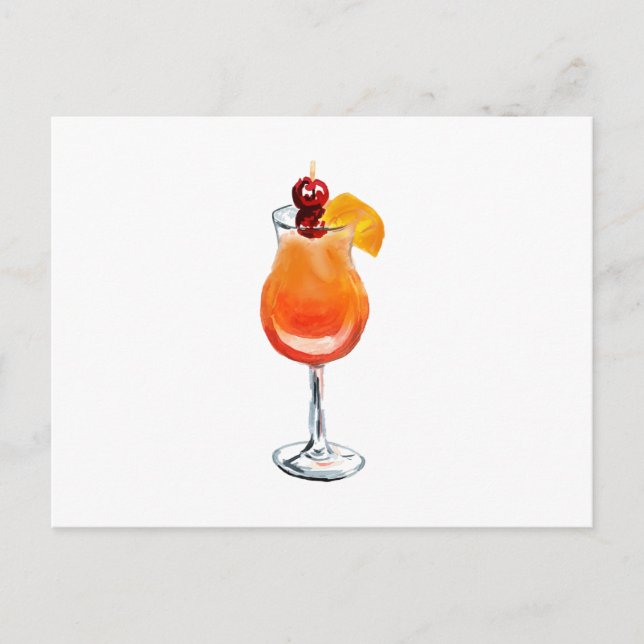 Postal Watercolor Tequila Sunrise Coctail (Anverso)