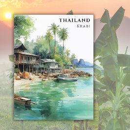 Postal Watercolor Travel Beach Ocean Thailand Krabi