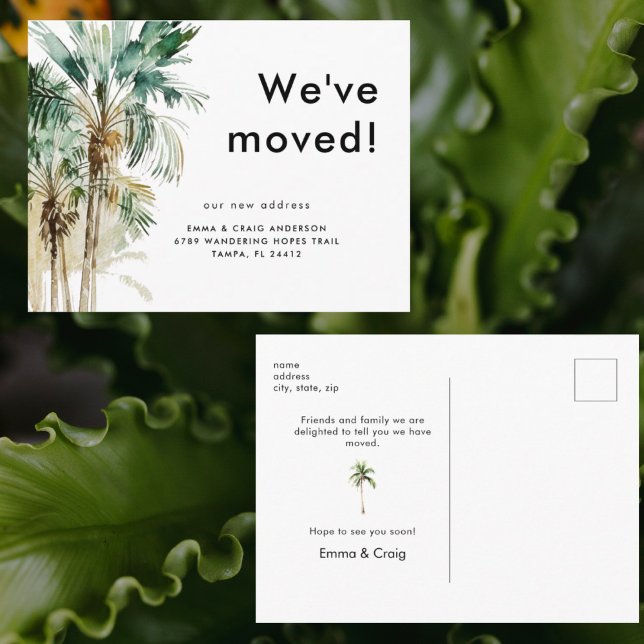 Postal Watercolor Tropical Foliage We've Moved (Subido por el creador)