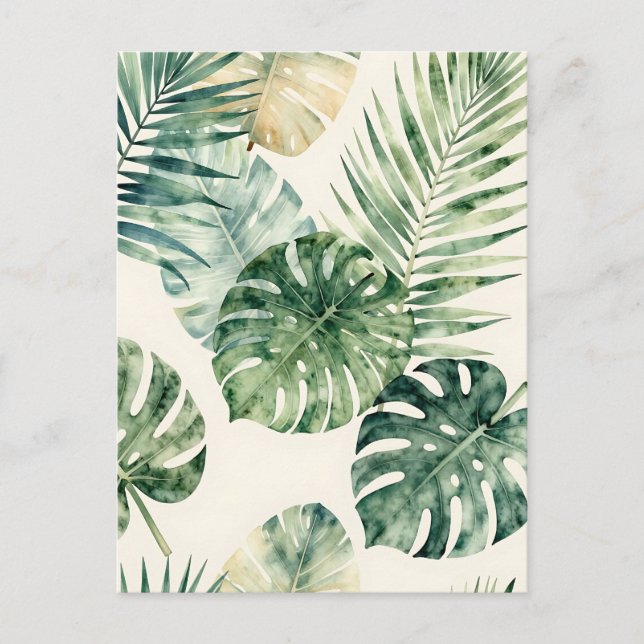 Postal Watercolor Tropical Leaves Monstera Palm Pattern (Anverso)