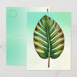Postal Watercolor Verde Verde azulado Amarillo Rojo Hoja 