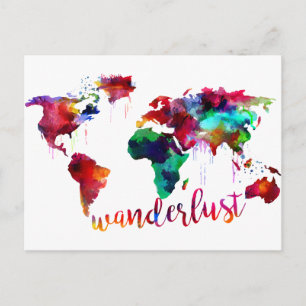 Postal Watercolor Wanderlust World Map