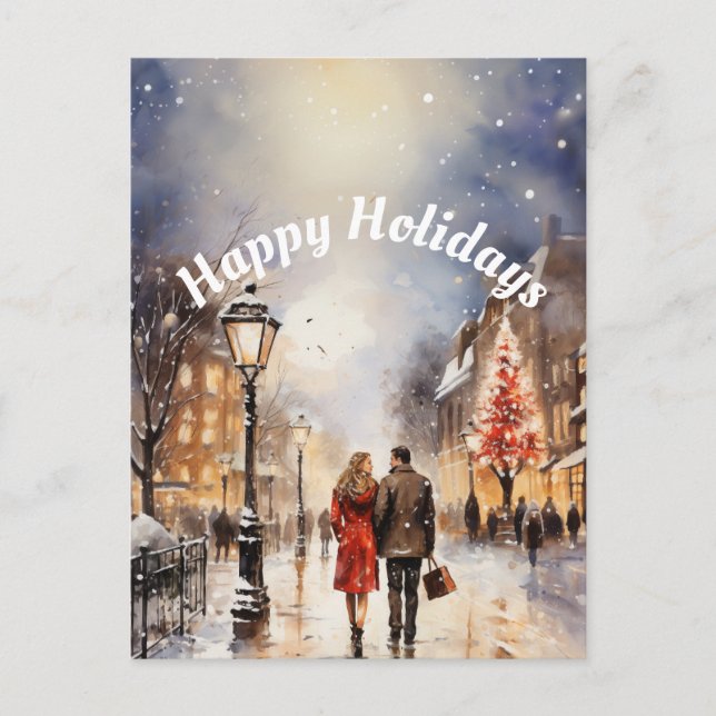 Postal Watercolor Winter Scene Happy Holidays (Anverso)