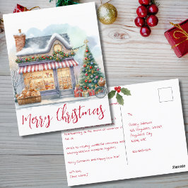 Postal Watercolor Winter Scene Merry Christmas Typography