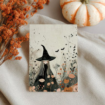 Watercolor Witch Fall Foliage Whimsical Halloween