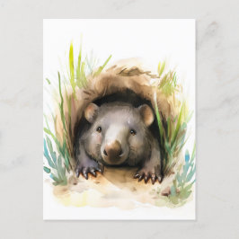 Postal Watercolor Wombat Peeking from Burrow