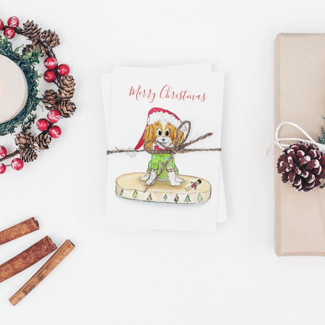 Postal Watercolor Xmas Cavalier King Charles Spaniel (Subido por el creador)