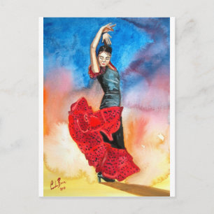 Postal Watercolour del BAILARÍN del FLAMENCO