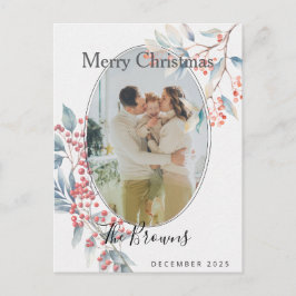 Postal Watercolour Winter Berries Photo X-mas Postcard