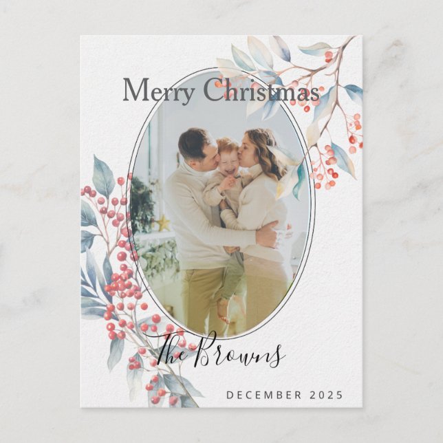 Postal Watercolour Winter Berries Photo X-mas Postcard (Anverso)