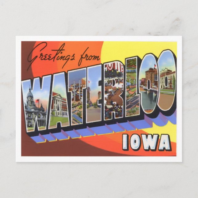 Postal Waterloo, Iowa Vintage Big Letters Postcard (Anverso)
