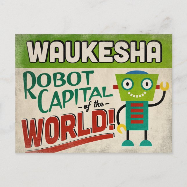 Postal Waukesha Wisconsin Robot - Graciosa cosecha (Anverso)