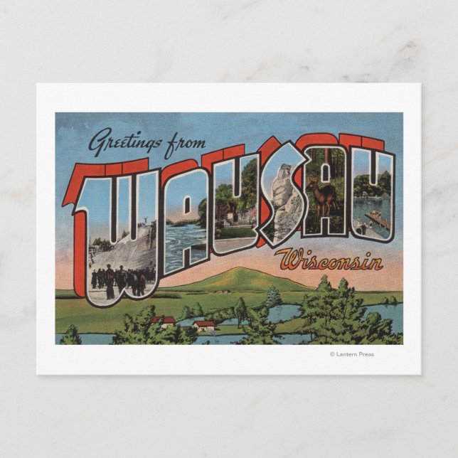 Postal Wausau, Wisconsin - Escenas de letras grandes (Anverso)