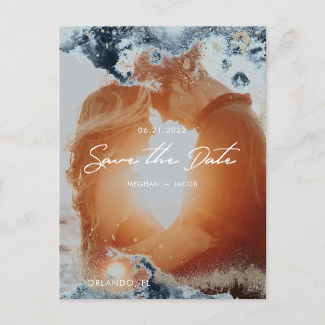 Postal Waves acuáticas Foto Guardar fecha (Anverso)