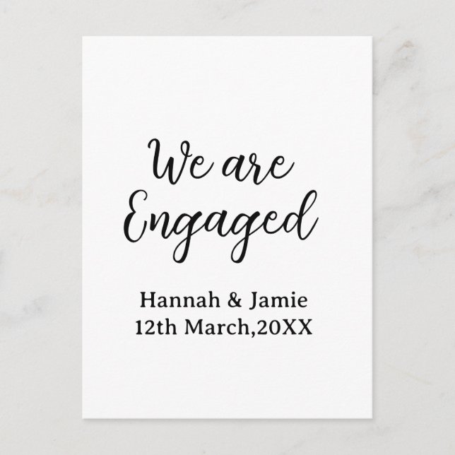 Postal We are Engaged couple name date calligraphystylish (Anverso)
