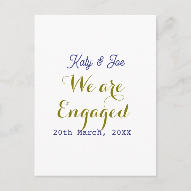 Postal We are Engaged purple gold name date elegant simpl (Anverso)
