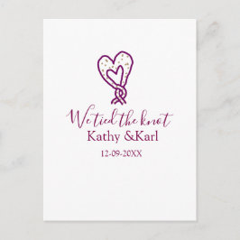 Postal We tied the knot pink heart knots name date romant