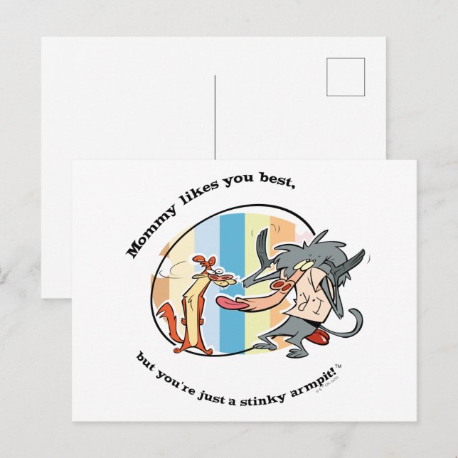 Postal Weasel y Baboon "Mamá te gusta más" (Anverso / Reverso)