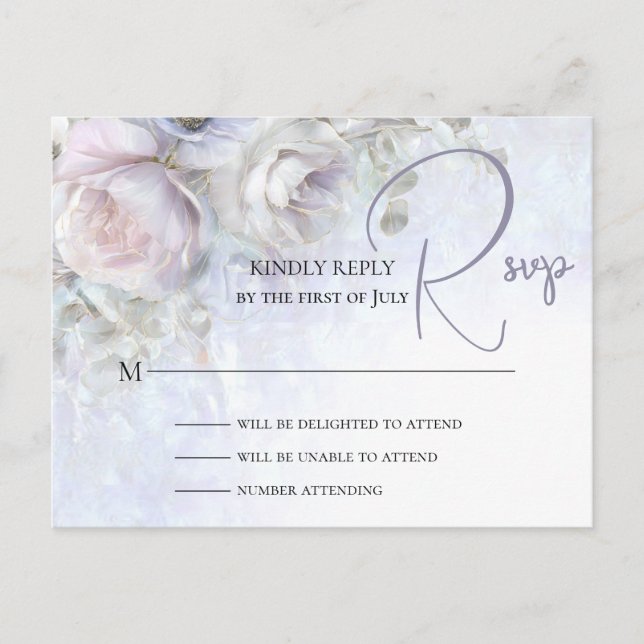 Postal WEDDING RSVP CARD | Pastel Peonies  (Anverso)