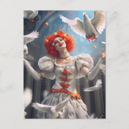 Postal Weiblicher Clown mit Tauben. Lustige Postcard