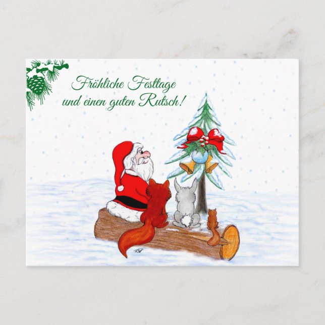 Postal Weihnachtsmann Kaninchen Fox Eichhörnchen, Deutsch (Anverso)