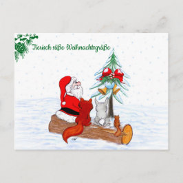 Postal Weihnachtsmann Kaninchen Fox Eichhörnchen, Deutsch