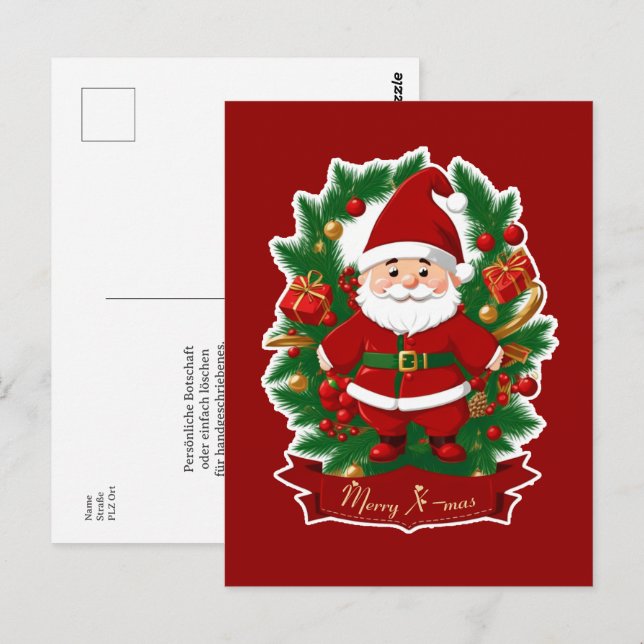 Postal Weihnachtsmann mit Tannenzweigen -  (Anverso / Reverso)