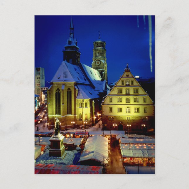 Postal Weihnachtsmarkt, Stuttgart, Abendstimmung mit Schn (Anverso)