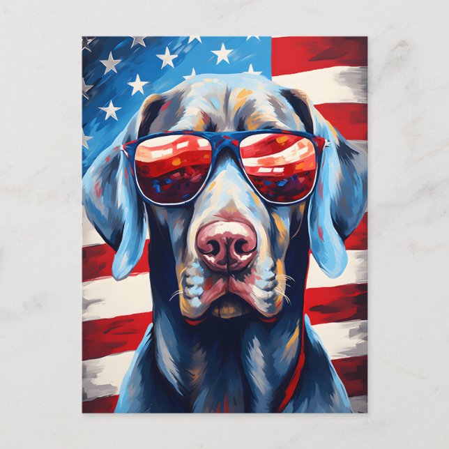 Postal Weimaraner 4 de Julio Día de la Independencia (Anverso)