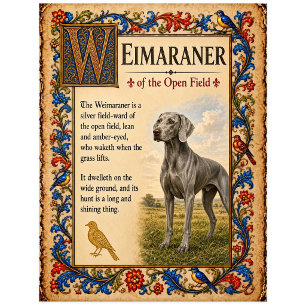 Postal Weimaraner, Arte Bestiario Medieval