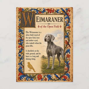 Postal Weimaraner, Arte Bestiario Medieval