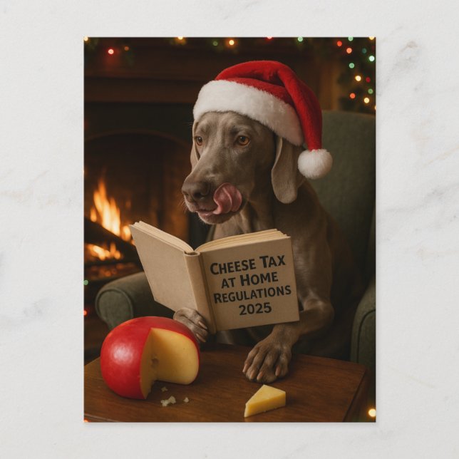 Postal Weimaraner 'Cheese Tax' Christmas postcard (Anverso)