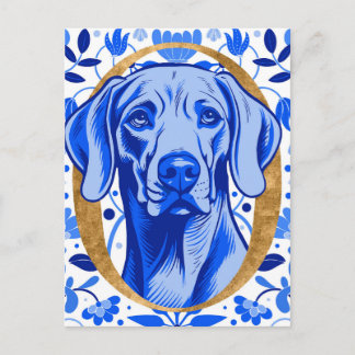 Postal Weimaraner peering thru the letter "O" in Gold