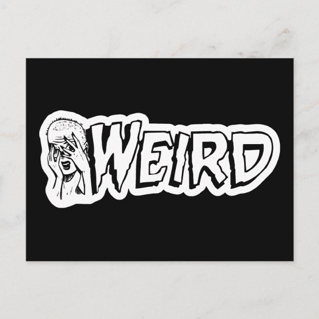 Postal WEIRD - Chica de Monstruos Retro - Blanco y negro (Anverso)